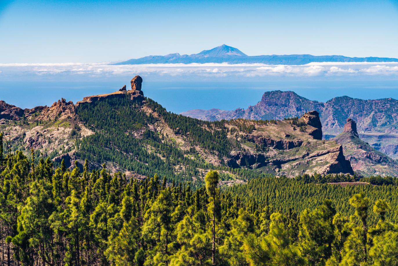 V�hledy z Pico de las Nieves a� na Tenerife a vulk�n Teide